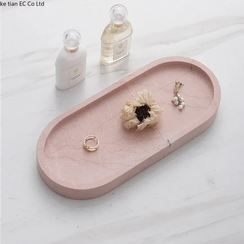 European style creative marble tray Light luxury rose pink trays decorative Jewelry key storage plate Bathroom storage tray view 3