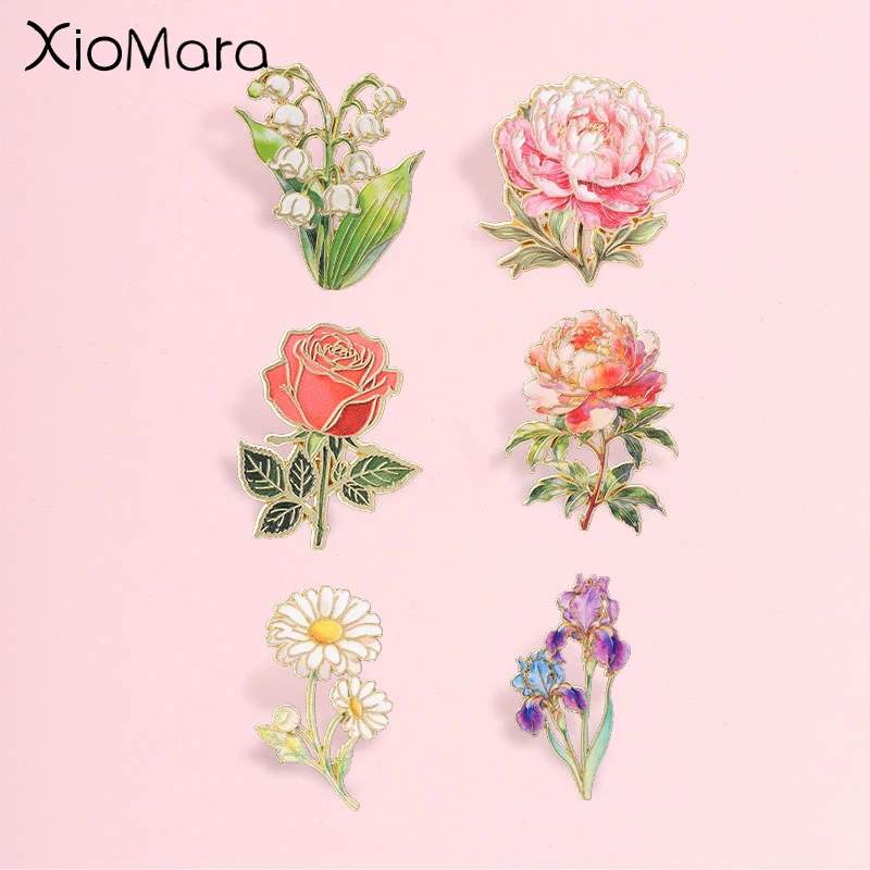 Watercolor Beautiful Flower Badge, Daisy Lily of Valley Iris Rose Peony Enamel Pin, Fashion Accessory, Gift for Flower lovers