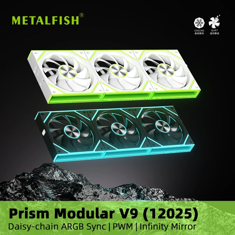 METALFISH PRISM V9 120mm Modular Wireless Splicing 12cm fan ARGB Infinity Mirror Light 1600RPM PWM For PC Case fan