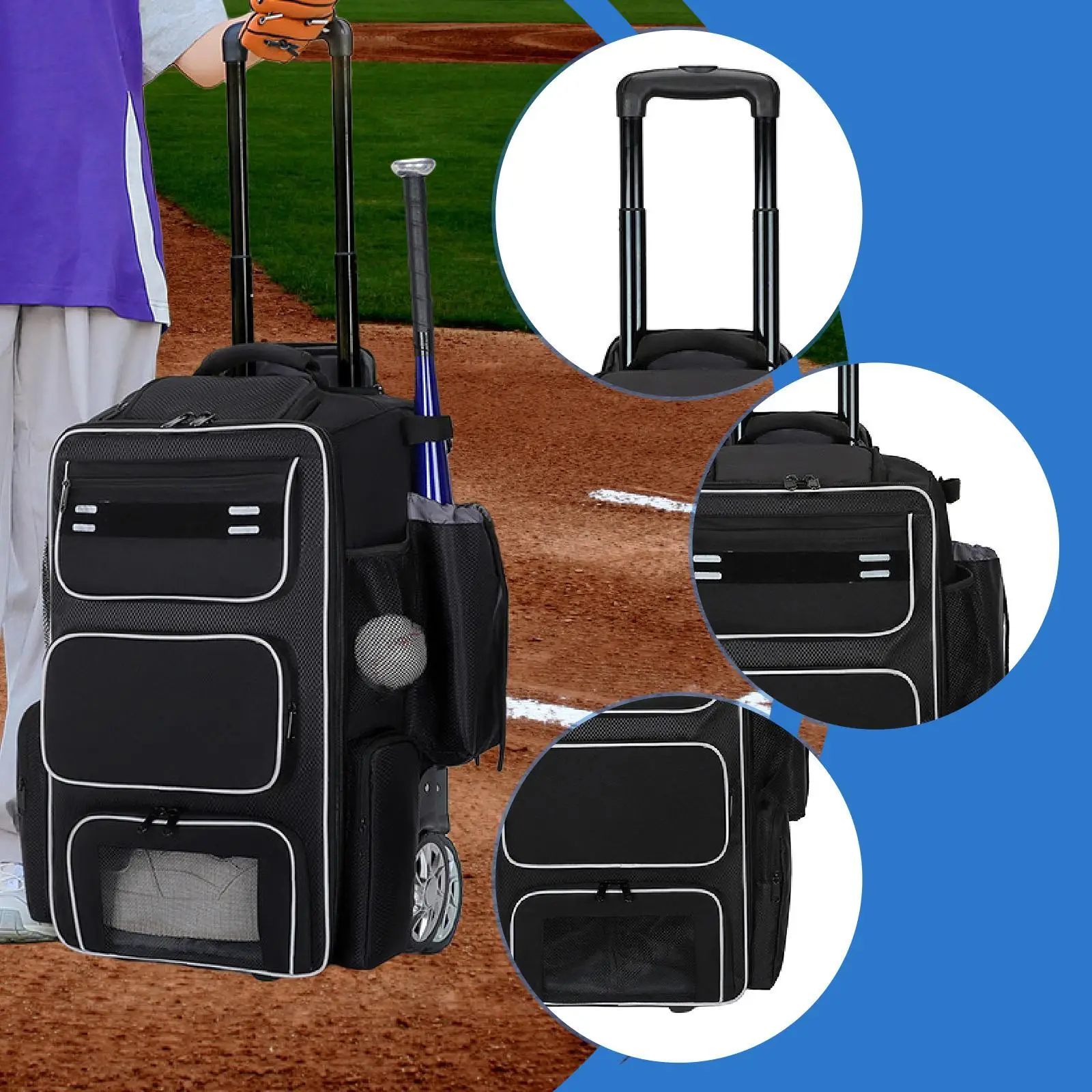 Tas Baseball Beroda dengan Kompartemen Sepatu untuk Perlengkapan Catcher