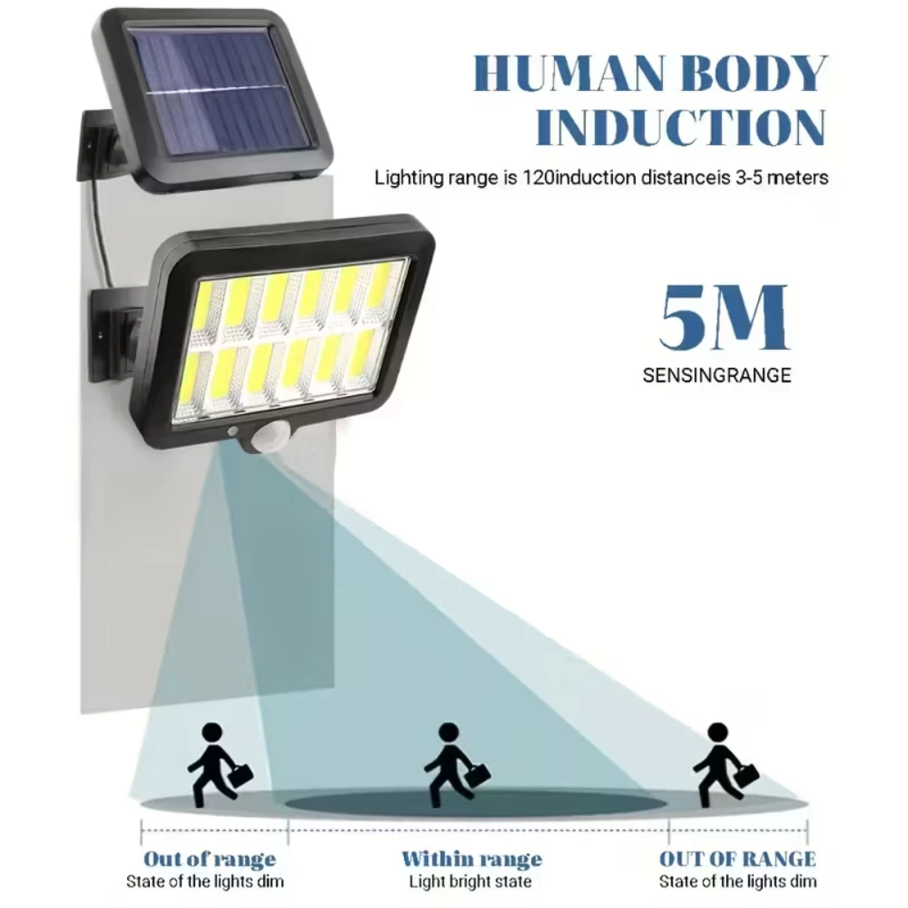 120 COB Solar Light with Remote Control Outdoor Waterproof Solar Powered Lamp Motion Sensor Lights 3 Modes for Garden Yard Decor