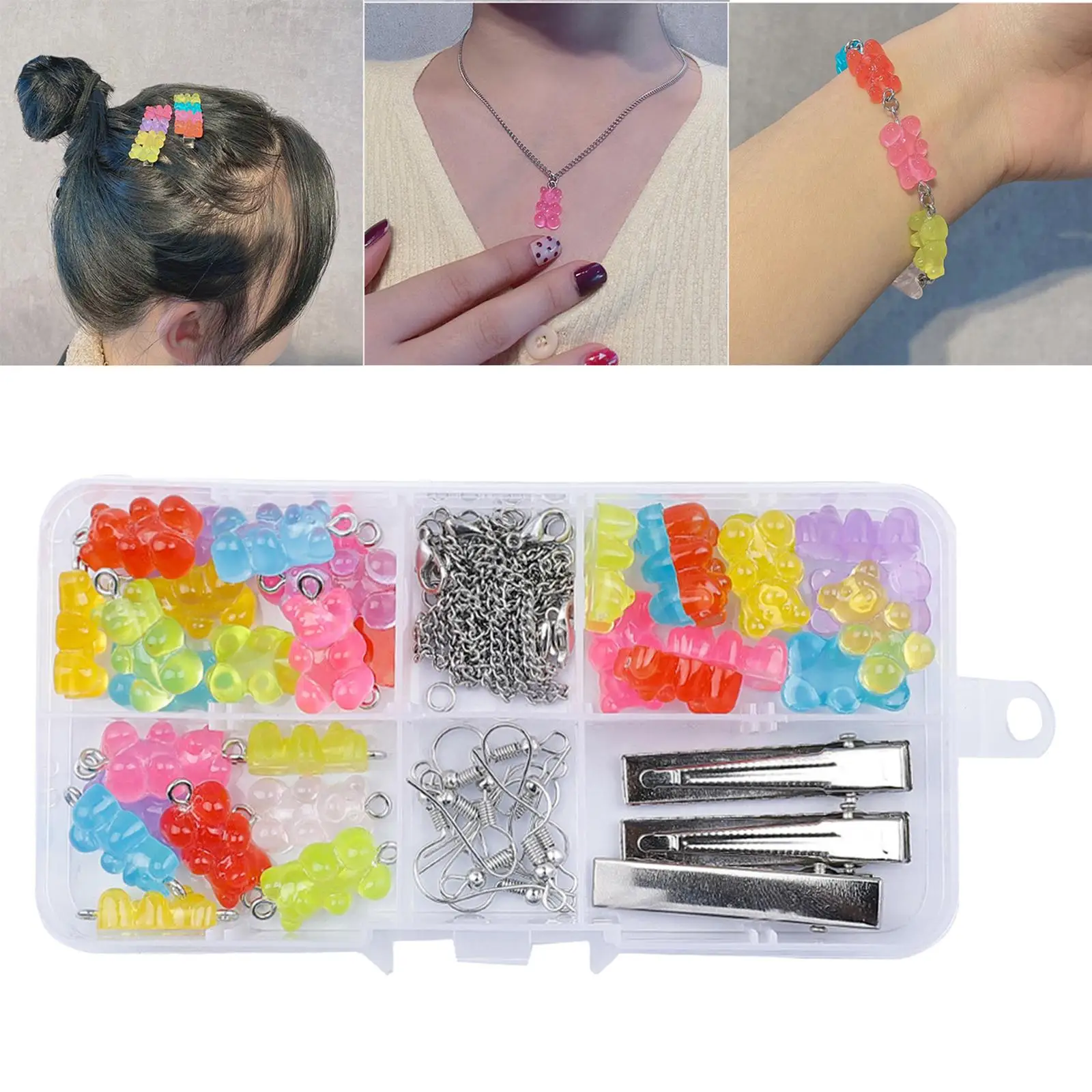 Cute Animal Gummy Bear Charms Lobster Clasp Ear Hook Chain Bear Shaped Pendants Charms for DIY Bracelet Necklace Jewelry Making