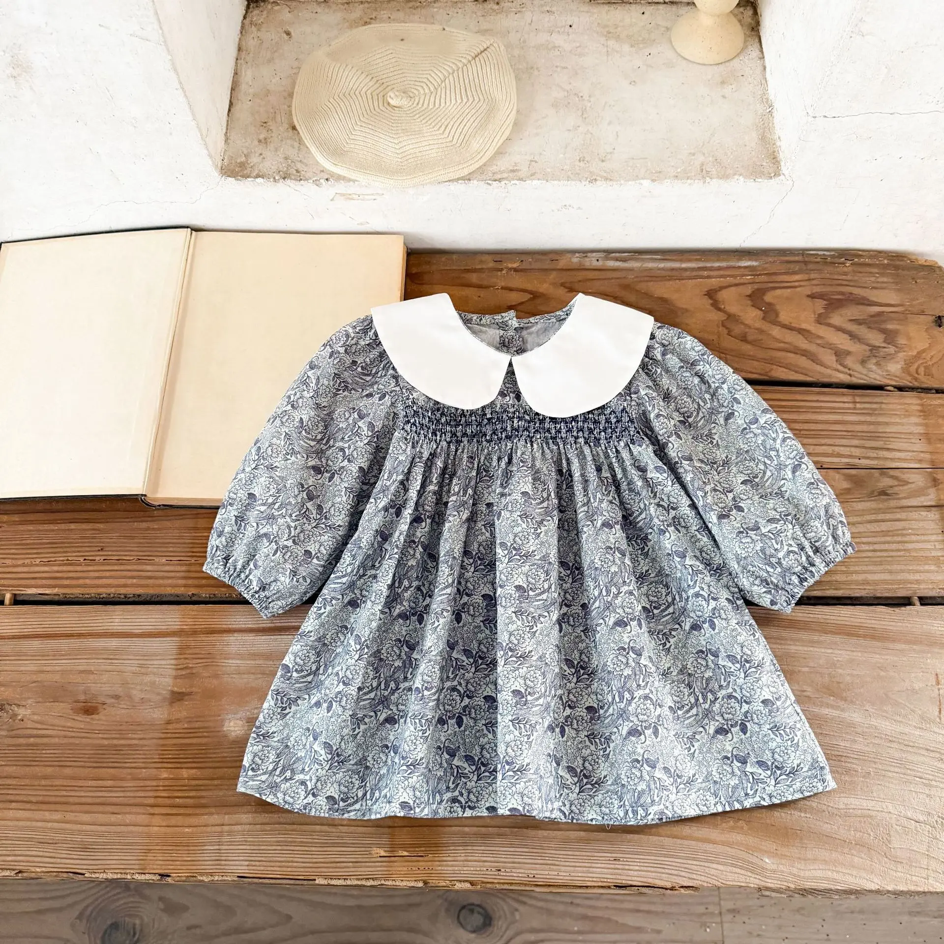 

Korean Version of Girls' Baby Cotton Printed Doll Collar Cable Dress Medium and Small Children's Dress Going Out Dress Skirt