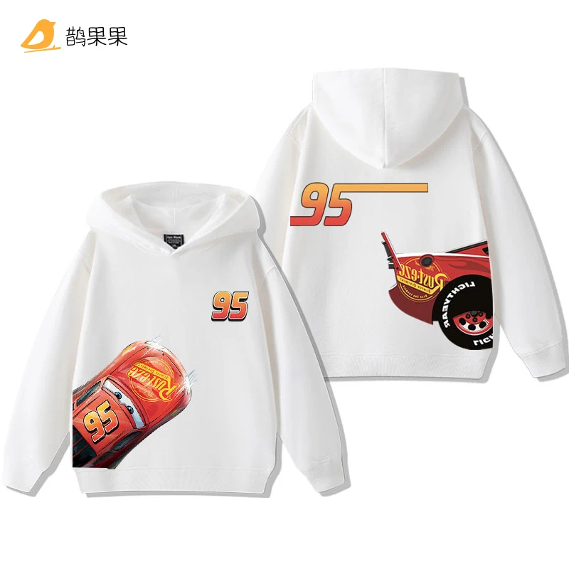 سويت شيرت بقلنسوة مطبوع عليه Cars Lightning McQueen Fun للأطفال والأولاد والبنات للخريف والشتاء كاجوال أنيق دافئ بقلنسوة للطلاب