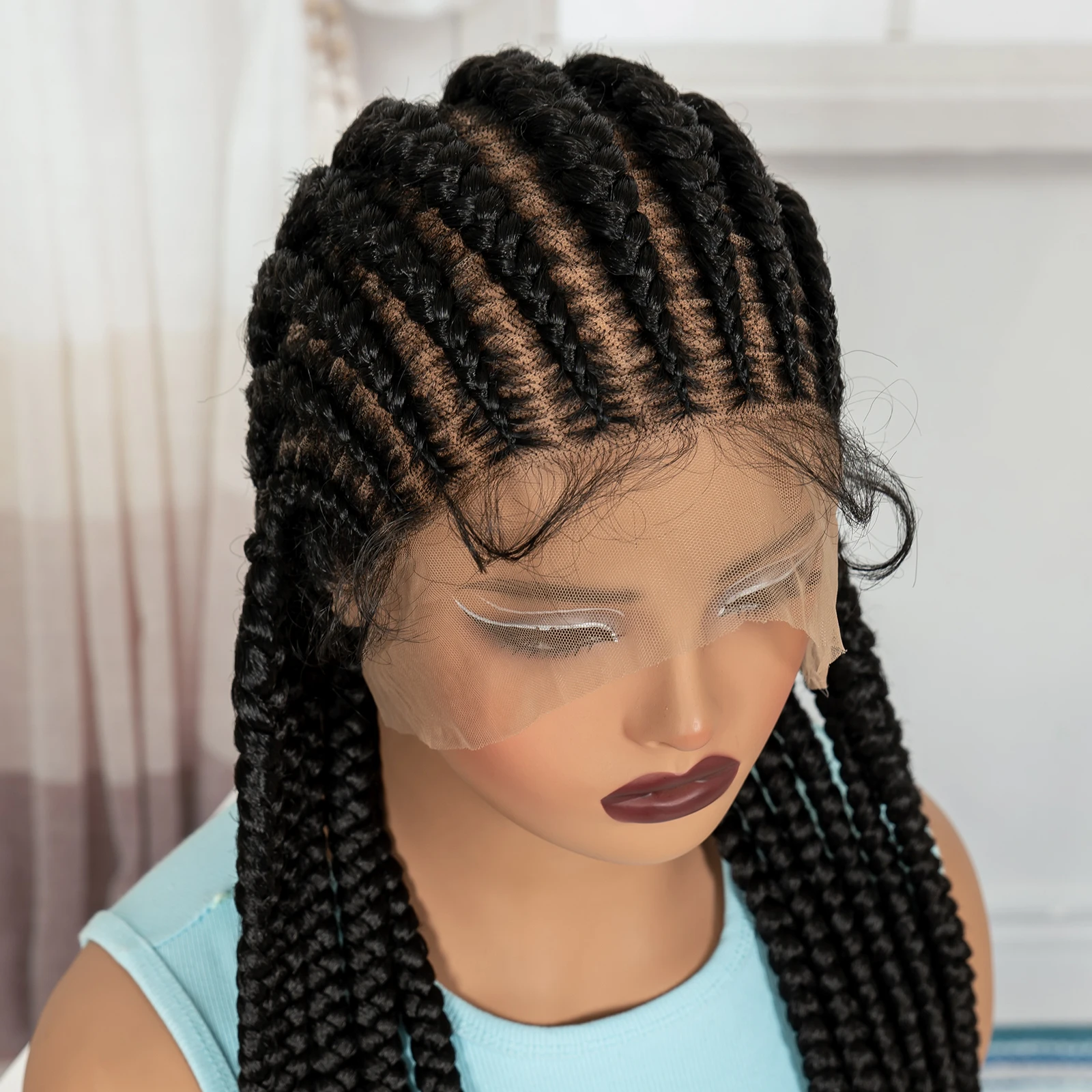 32In Full Lace Cornrow Braided Wigs Synthetic Braiding Hair Wigs Knotless Lace Frontal Braids Wig with Baby Hair for Black Women