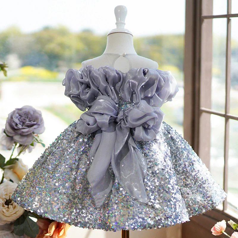 

Princess Glitter Lush Girl Party Dresses Elegant Puffy Girl Princess Dress Shiny Flower luxurious Birthday Wedding Dress Girl