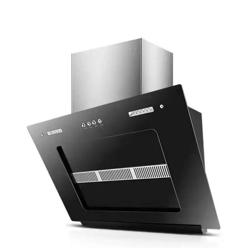 Modern High Quality Electric Aluminum Wall-Mounted Vented Kitchen Chimney Custom Cooker Hood Island Curve Glass Range Hood Hotel