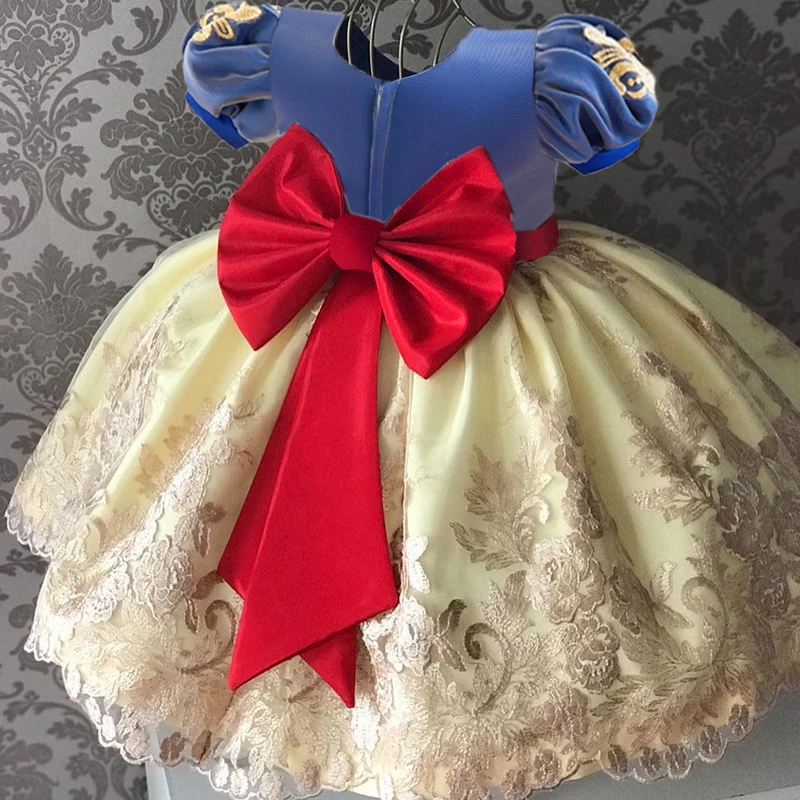 

Snow White Girls Party Dress for Baby Carnival Halloween Cosplay Costumes Toddler Bow 1st Birthday Dresses Puff Sleeve Clothing