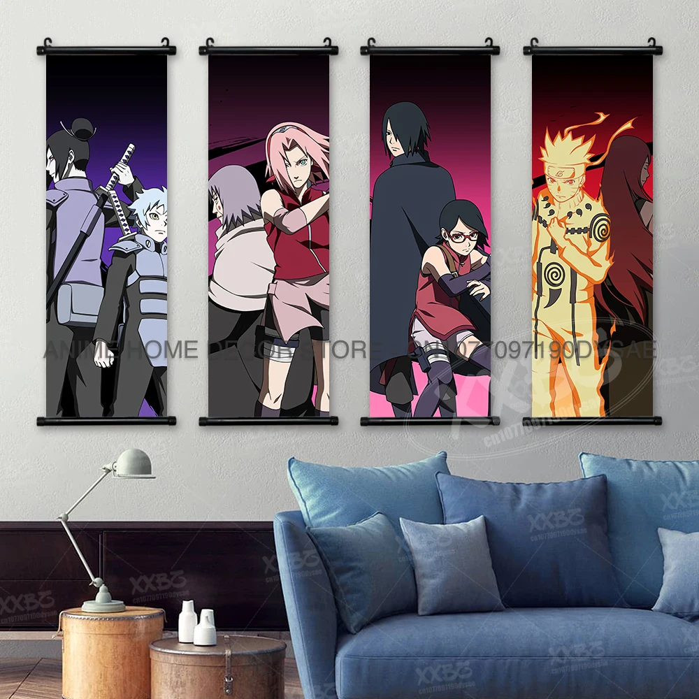 Naruto Poster Uchiha Sasuke Anime Tapete Jiraiya Hängende Malerei Wandkunst Gaara Home Decor Namikaze Minato Scrolls Bild – Detail 2