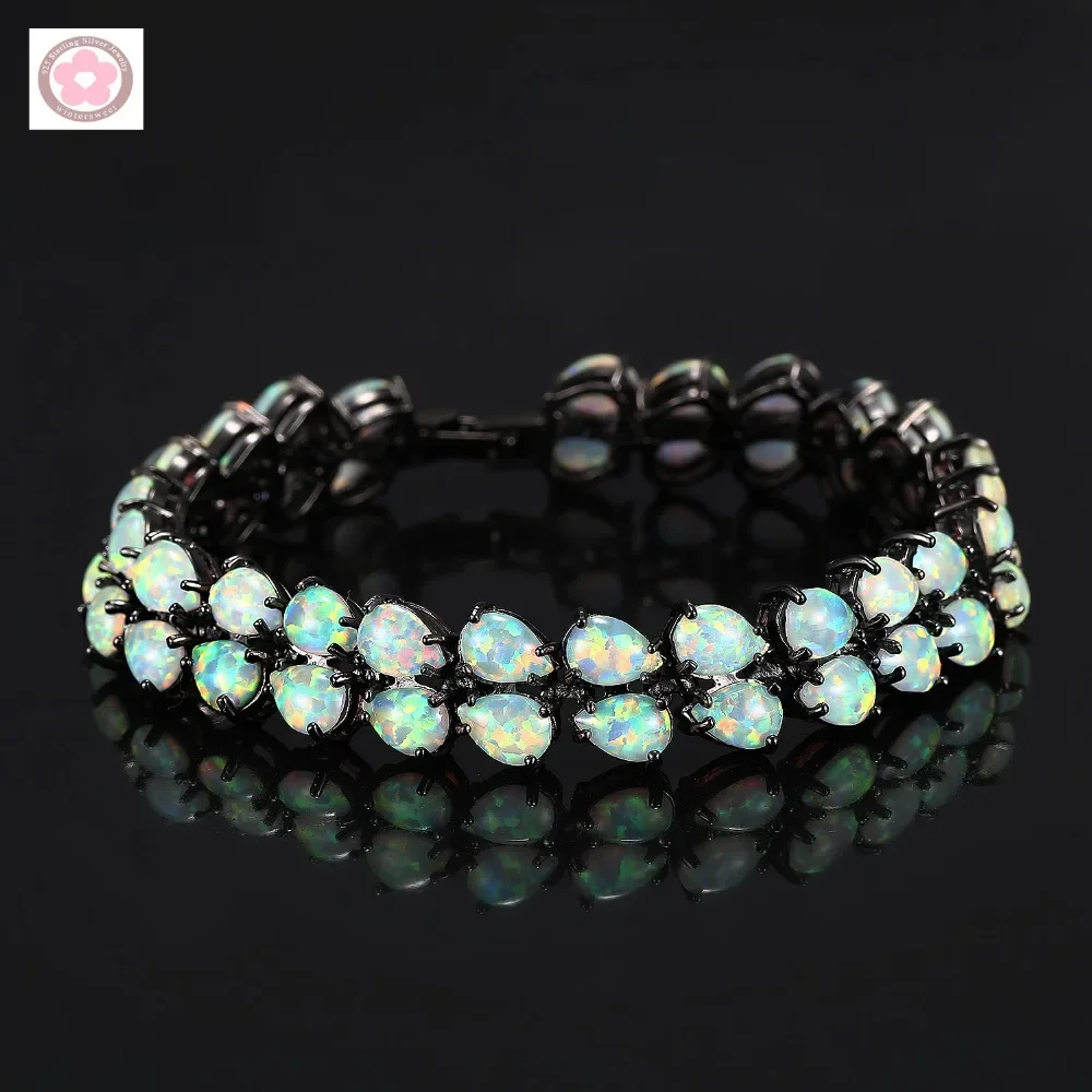 

JLB-011 Hot Sale Black Gold Plated AAA Fire Opal Inlaid Fashion Bracelets For Women's Jewelry Gifts