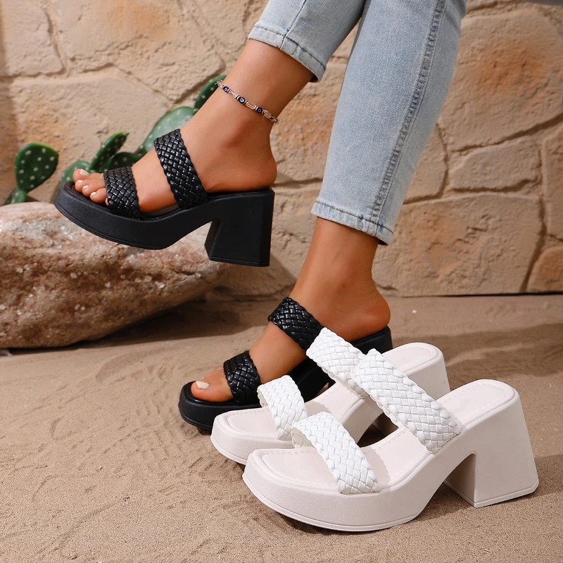 

Летние женские сандалии 2026 года: новые, однотонные, простые, на высоком каблуке, модные, с открытым носком, на толстом каблуке, повседневные, на массивном каблуке