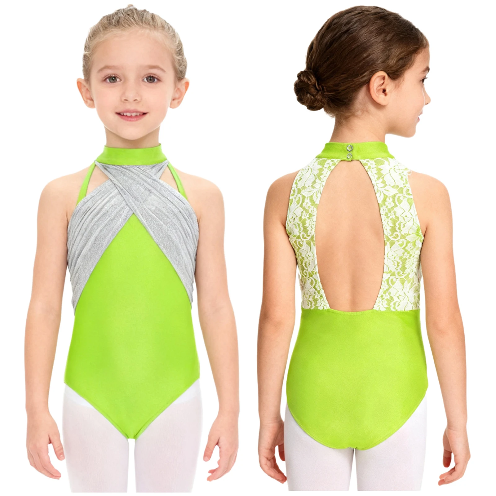 الفتيات الباليه الجمباز يوتار الشكل التزلج الرقص Unitards أكمام لامع شبكة تراكب ارتداءها راقصة الباليه اليوغا Dancewear