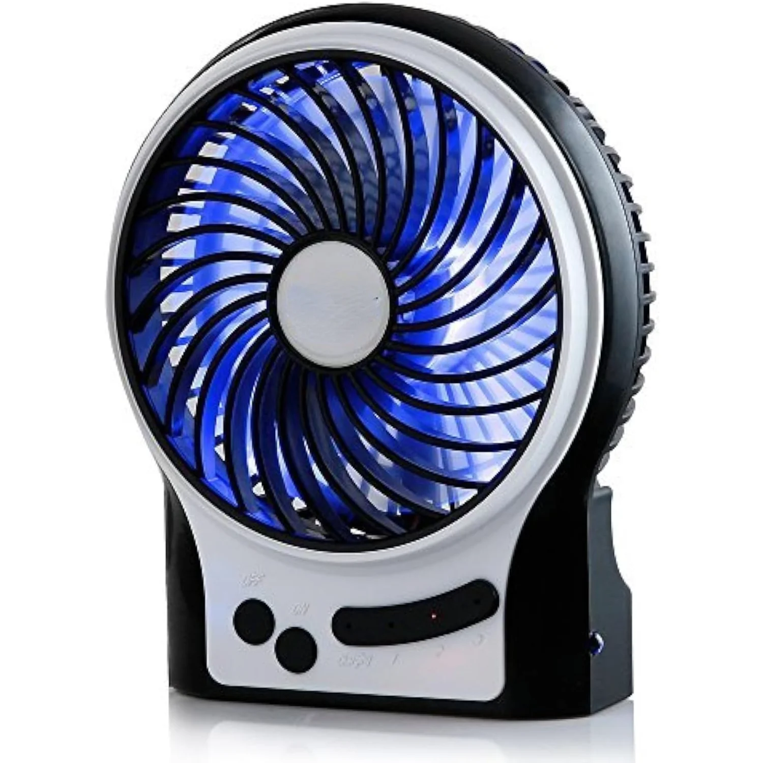 Mini-bureauventilator met 3 snelheden, oplaadbare batterij-aangedreven ventilator met LED-licht, draagbare USB-ventilator Stil voor, kantoor, reizen, kamperen,