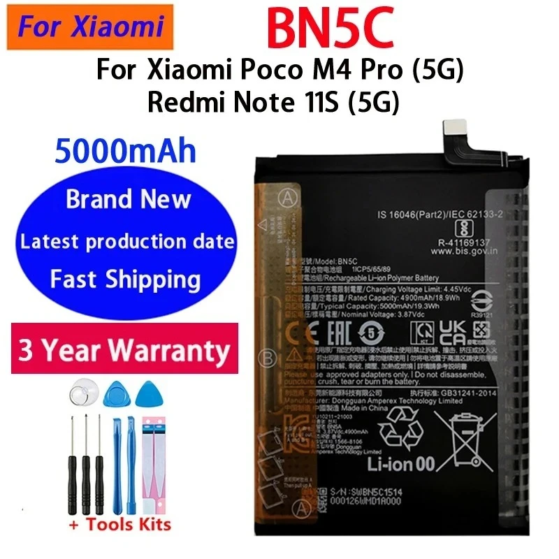 100% High Quality BN5C 5000mah For Xiaomi Poco M4 Pro 5G/REDMI NOTE 11S 5G/ NOTE 11T 5G Phone Replacement Batteries +Tools
