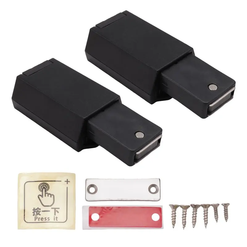 AB25-2 Pack Heavy Duty Push Latch & Lock For Door Touch Latches And Catch Magnet Push Release Drawer Pull Tip, Black Dura