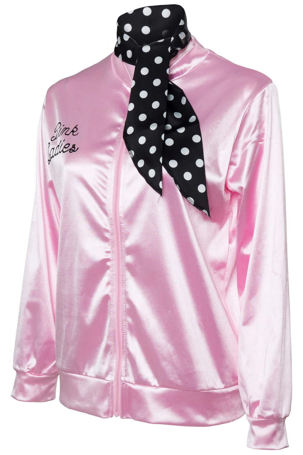 Grease Pink Ladies Cosplay Adult Women Girls Satin Coat Scarves Jacket Costume Top Halloween Carnival Party Suit