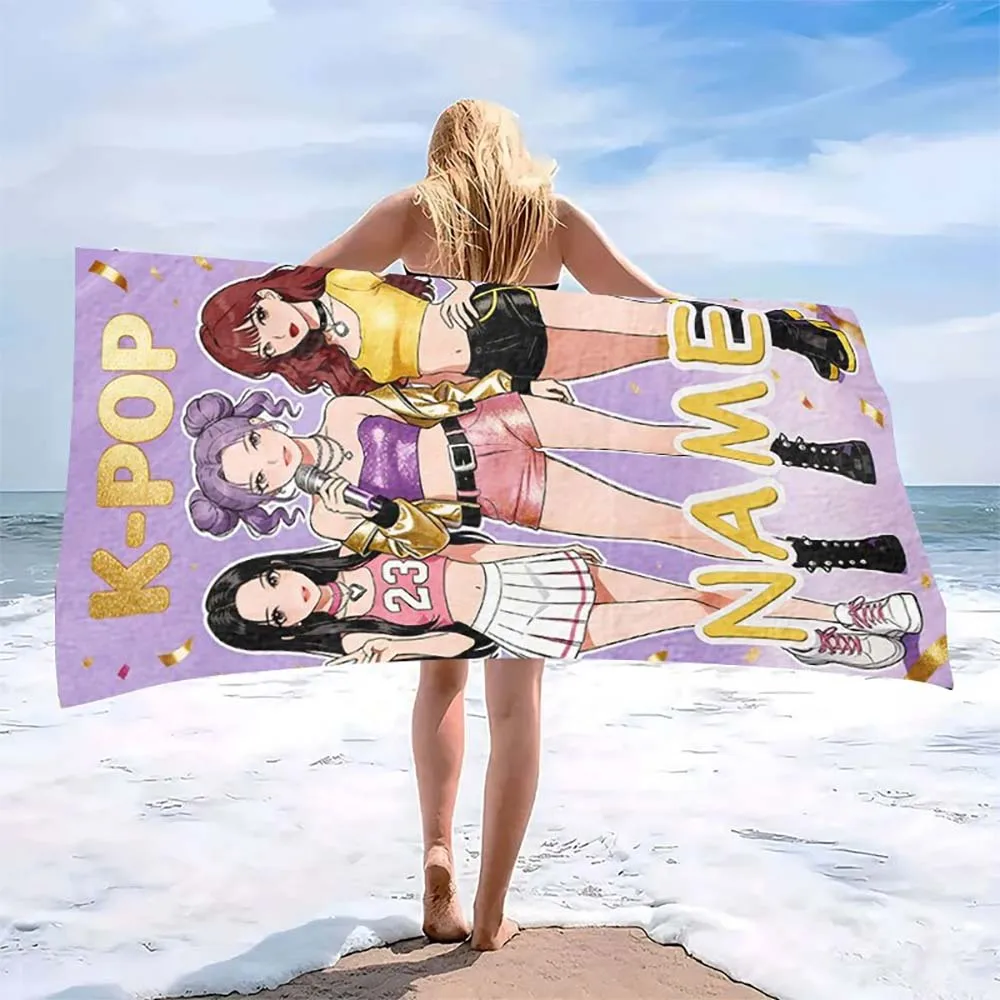 1pc  Personalized Girl Pop Star Beach Towel, Custom Name Quick Dry Towel for Summer Beach Vacation
