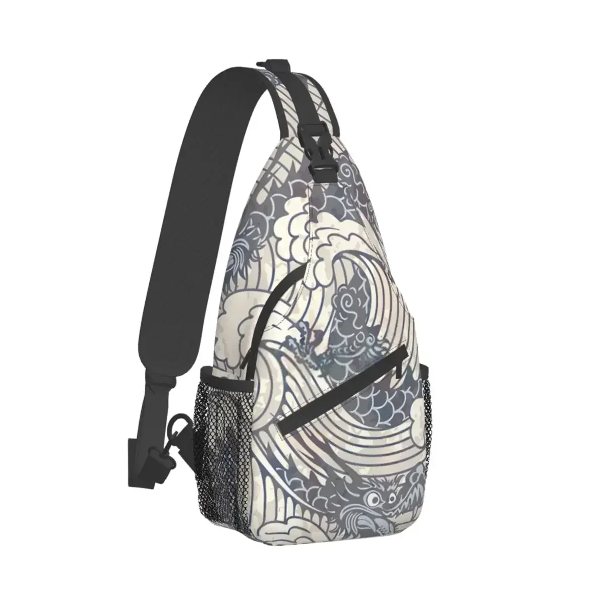 Pattern Black Water Dragons Crossbody Chest Bags Japanese Style Pockets Travel Pack Messenger Sports Teens Shoulder Bag Unisex