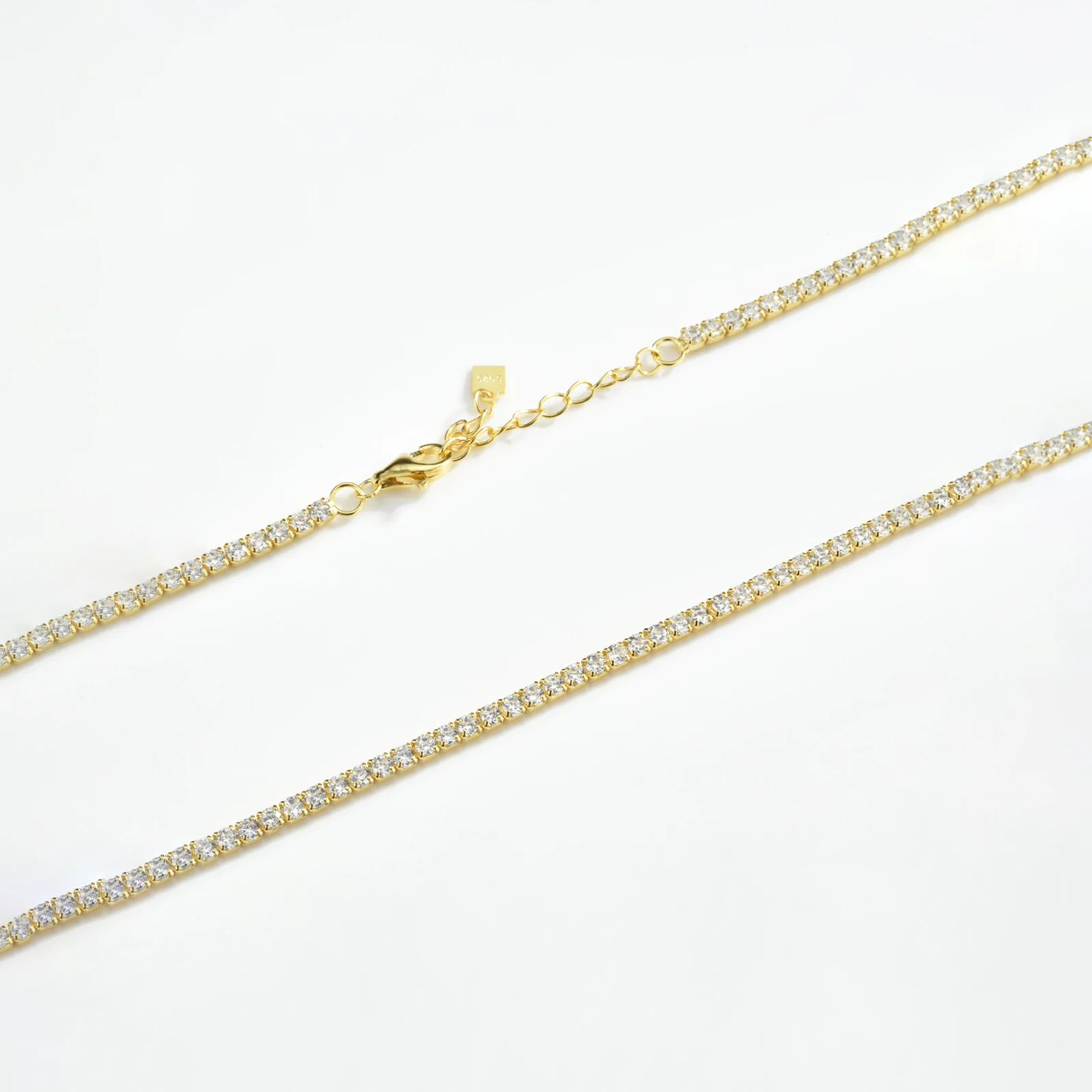ANDYWEN 925 Sterling Silver 2022 Gold 2mm Tennis CZ Chain Necklace Long Choker Women Crystal Luxury Fine Jewelry Gift