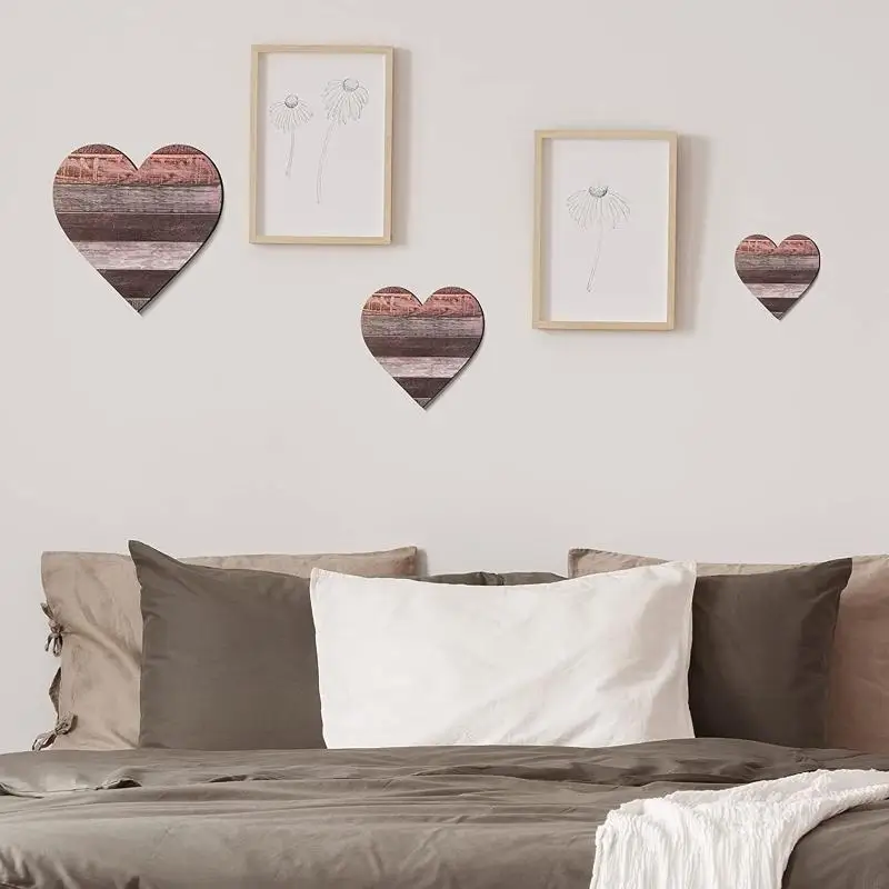 

R9JC Heart Shaped Sign 3pcs/set Wall Decor Wooden Art Crafts Pendant