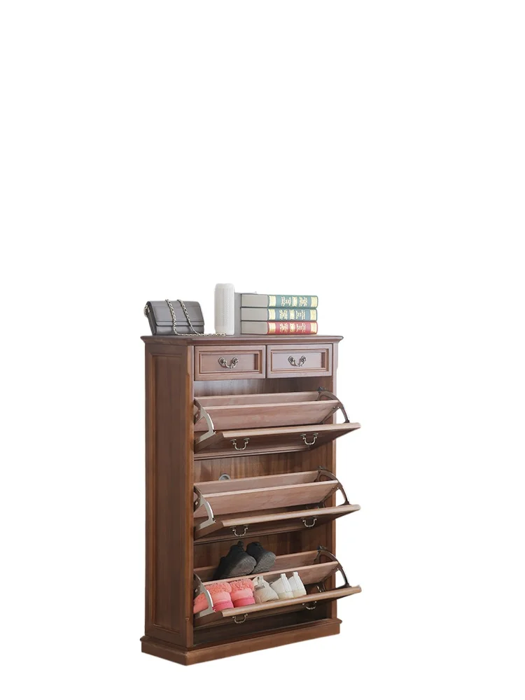 

All solid wood tipping bucket small apartment ultra-thin entrance shoe cabinet door household entry log corridor storage