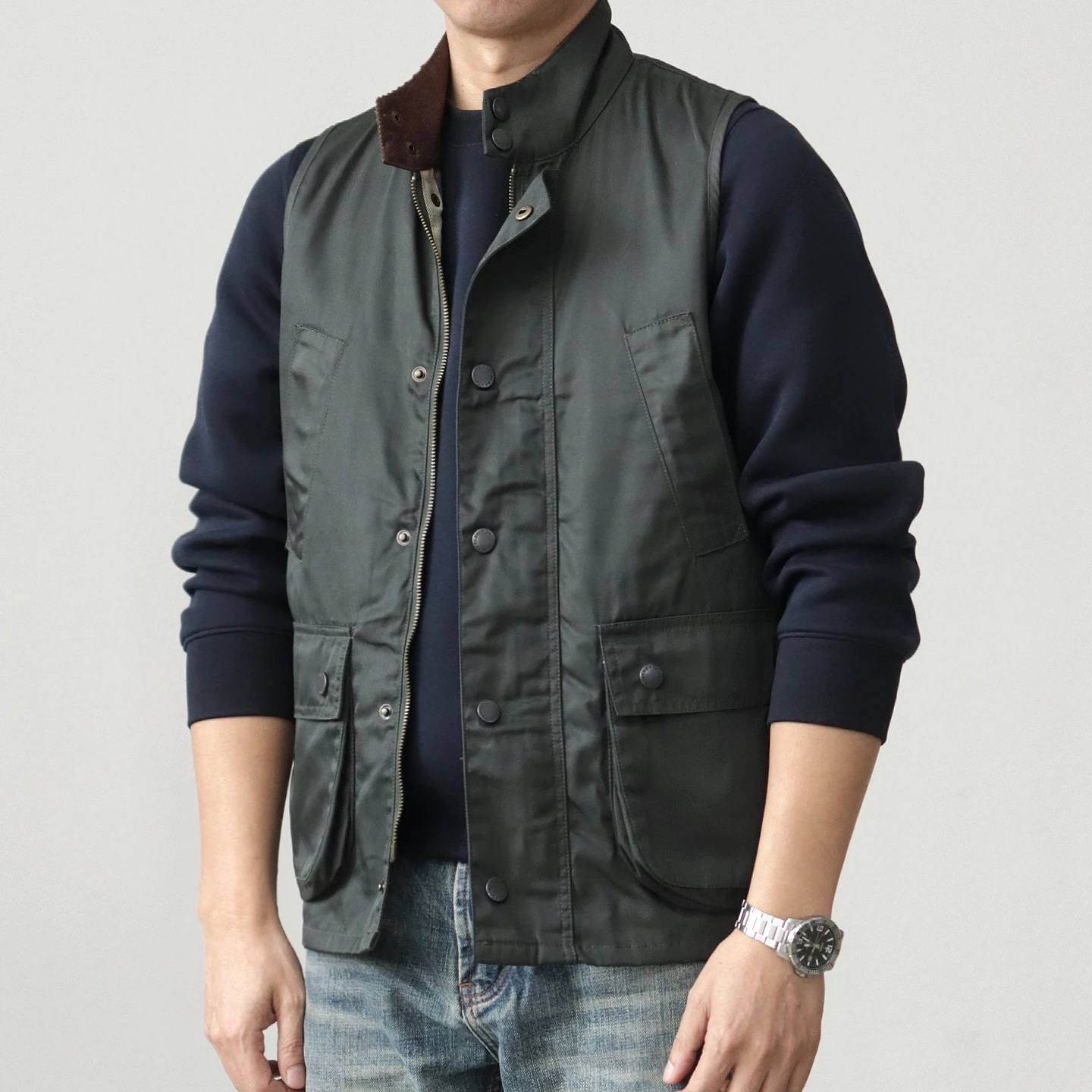 

Винтажная рабочая одежда, жилет с масляным воском, ами цвета хаки, американская ретро уличная куртка с несколькими карманами и воротником-стойкой для мужчин