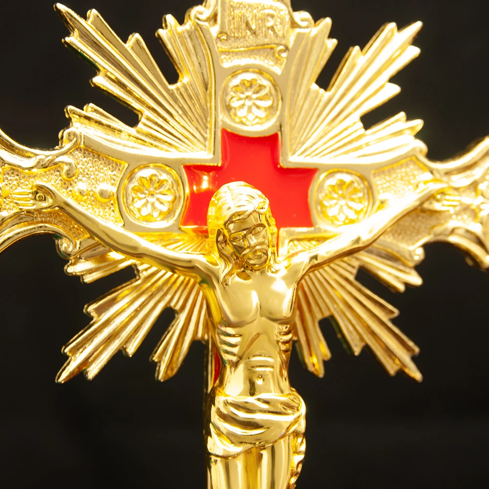 HTISOK Katholisches Jesus-Kreuz, stehendes katholisches Kreuz, katholisches Tischornament aus Zinklegierung, Geschenk für Freunde – Detail 5