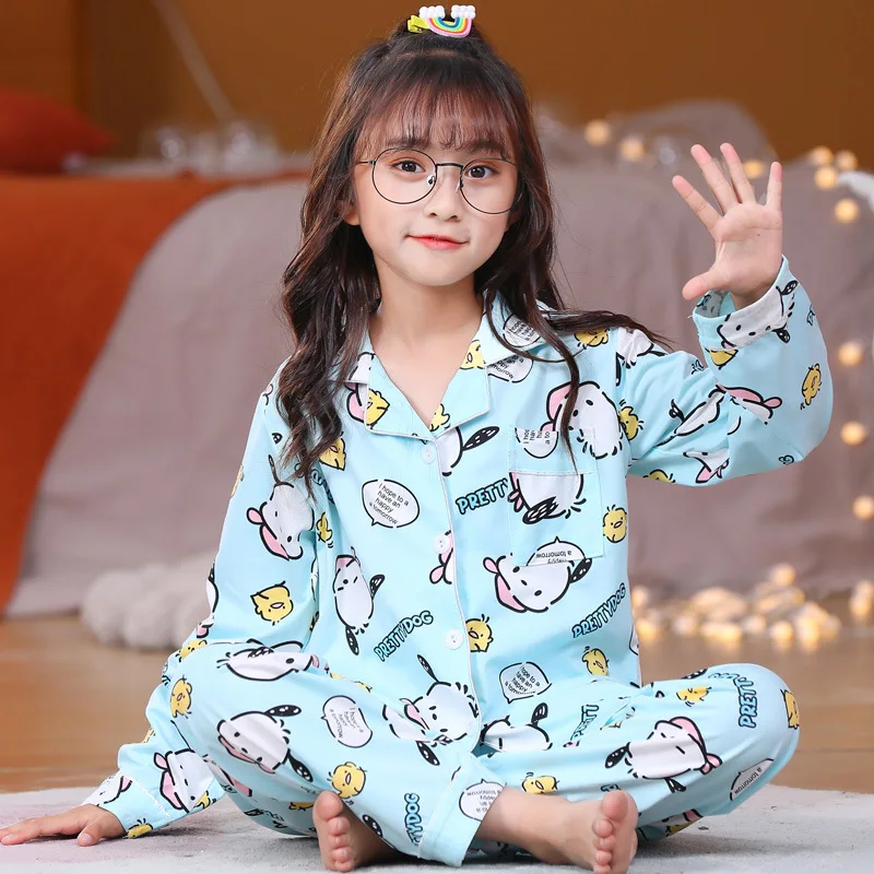 Disney Winnie The Pooh Children\'s Pajamas Set Lapel Cardigan Long Sleeve Girls Children Cute Cartoon Female Baby Homewear Set