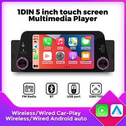 Reproductor Multimedia Universal para coche, Radio con pantalla táctil de 5 pulgadas, 1 Din, compatible con CarPlay, Android, FM, SWC, BT, cámara, USB, Plug and play