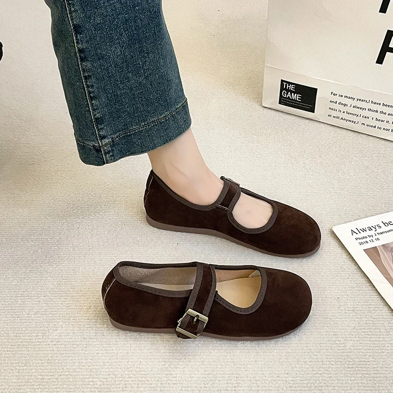 Autumn New Flat Shoes Women\'s Round Head Shallow Mouth Suede Soft Sole Non-slip Wear Comfortable Low Top Shoes