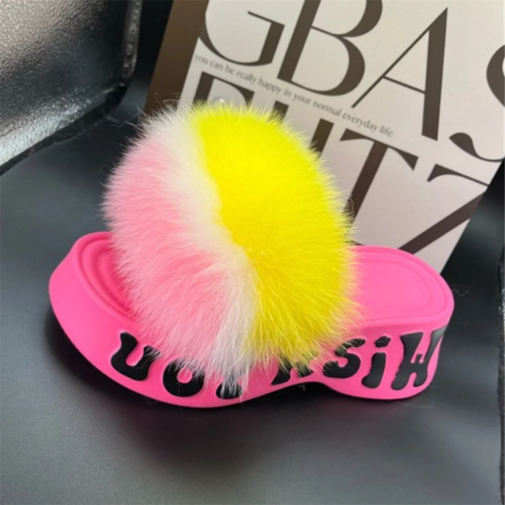 

Comfortable Fluffy Fur Shoes For Woman 2026 Summer Sandals Luxury Designer Real Fox Fur Slippers Women Fashion Beach Flip Flops