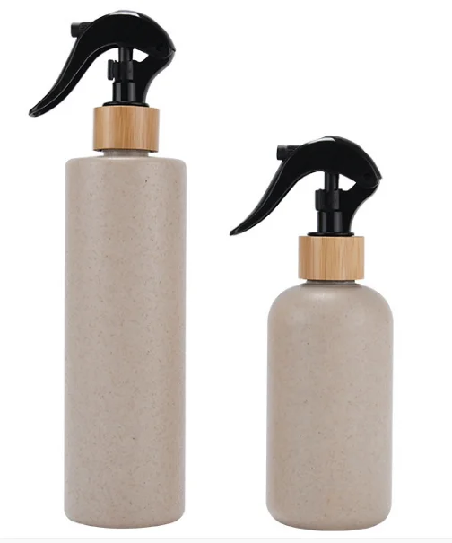 100ML Biodegradable eco friendly plastic wheat straw lotion bottle with bamboo spray cap nozzle cap 30ml 250ml 300ml 400ml 500ml