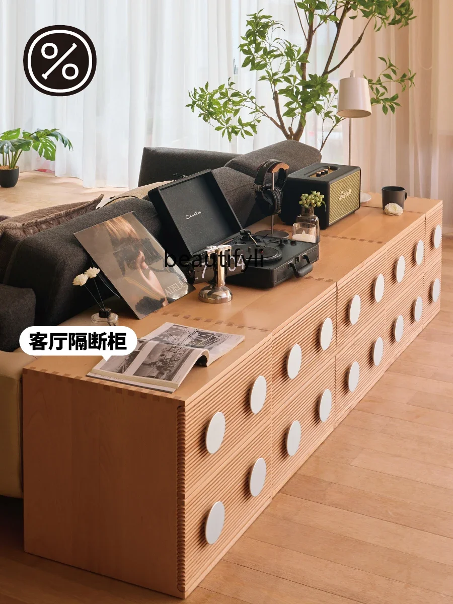 

zxqSolid Wood TV Cabinet Storage Locker Integrated Small Apartment Living Room Home Floor Cream Style Assembled Cabinet