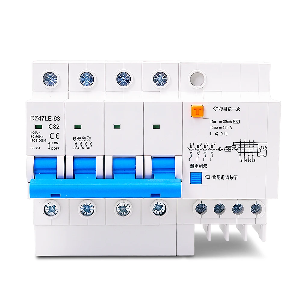 1 Pcs DZ47LE-63 4P 63A 690V Four-Pole Earth Leakage Breaker High Voltage Protection for Industrial Machinery