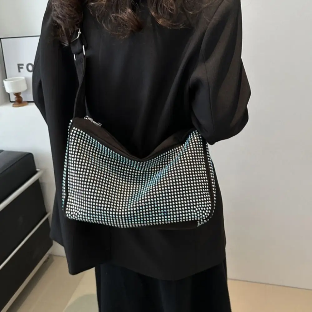 

Elegant Diamond Shoulder Bag Rhinestone Large Capacity Shiny Dinner Bag Luxury Strap Adjustable Sparkly Evening Bag Outdoor