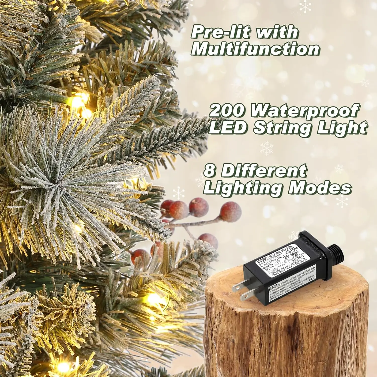 شجرة عيد الميلاد الاصطناعية المتدفقة مسبقًا بطول 4.5 قدم مع 386 نصائح فرع و200 مصباحًا لتزيين غرفة المنزل والحفلات #4