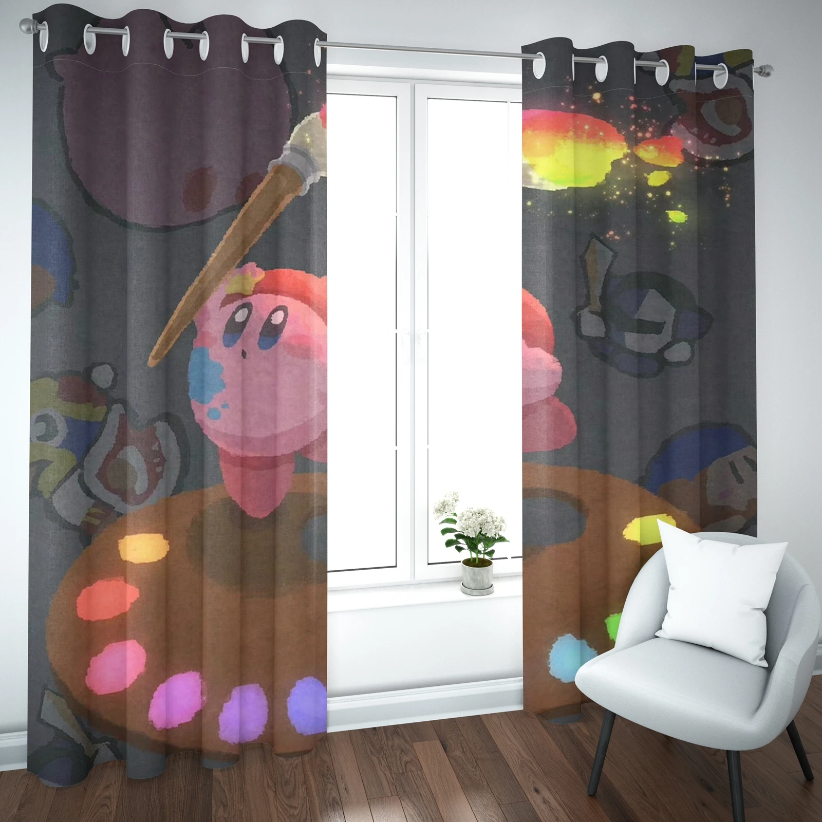 

Kirby Cartoon Curtain Girl's Bedroom Cute Blackout Polyester Animated Suitable for Children Adult Room Decoration Gifts