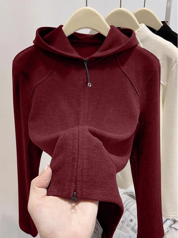 

Новинка зимы 2025: Женский свитер с двойной молнией, капюшоном и длинными рукавами, на флисовой подкладке, теплый, в корейском стиле, повседневная одежда