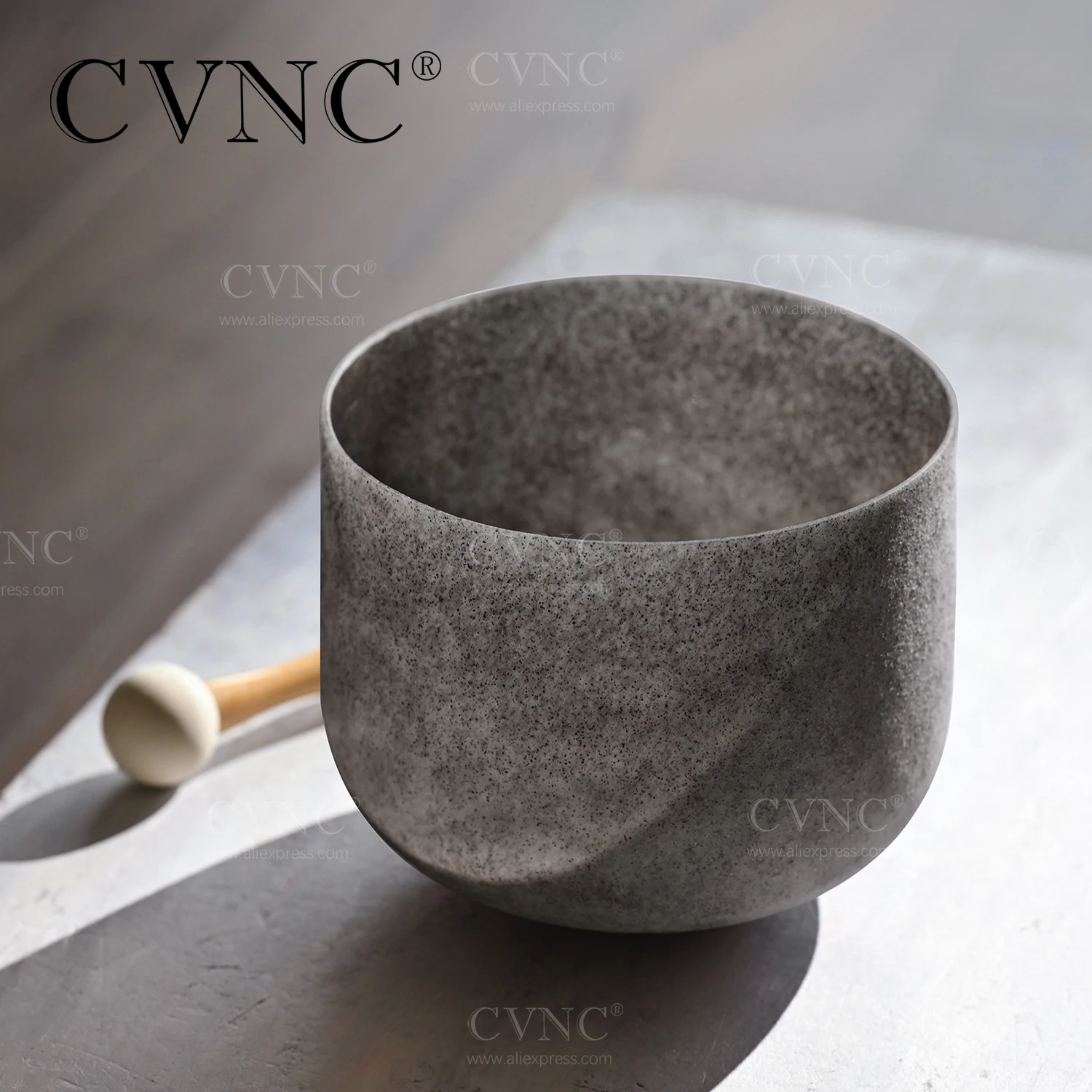 CVNC 8 Inch C Note Color of Obsidian Gemstone Chakra Frosted Quartz Crystal Singing Bowl  with Free Rubber Mallet and O-ring