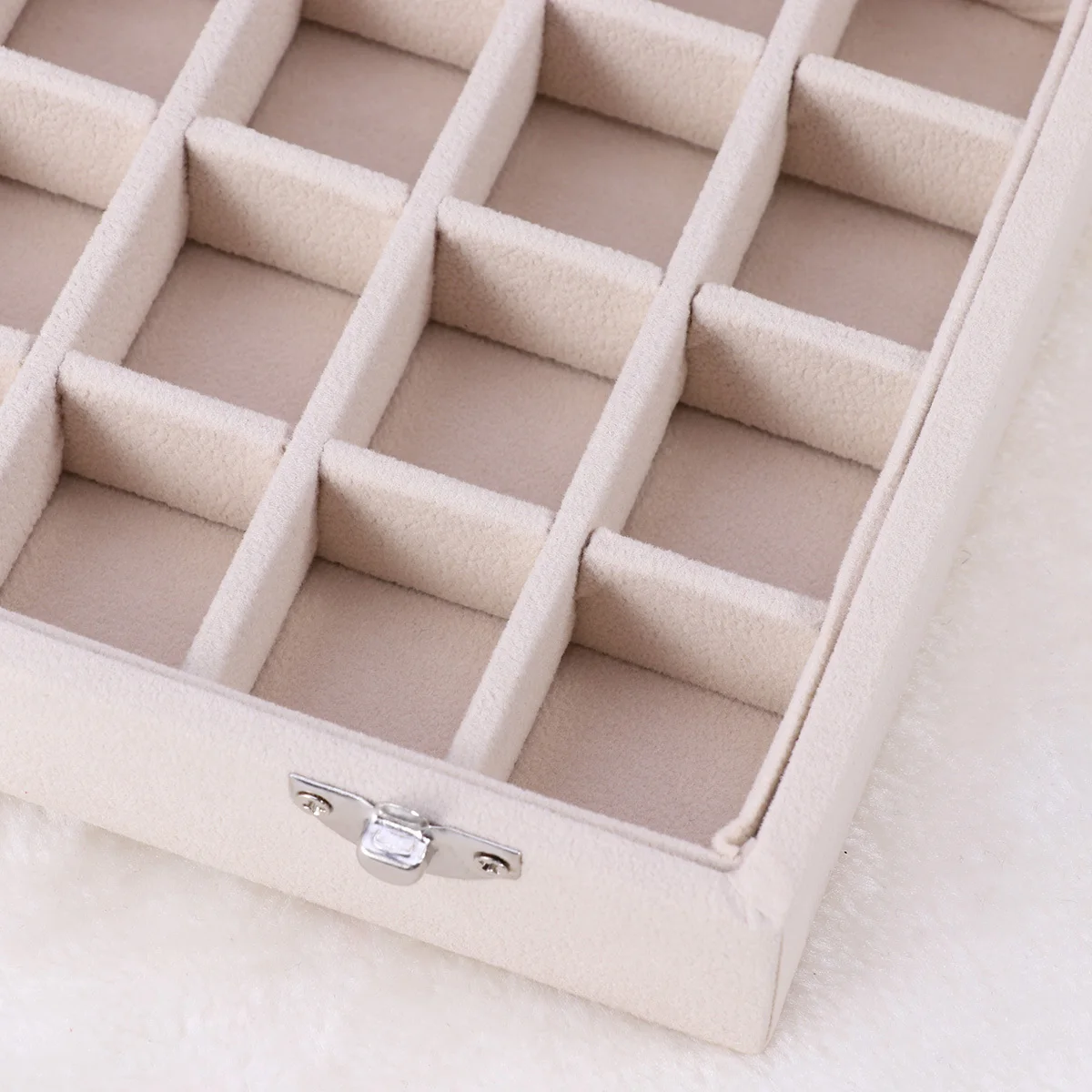 

24 Grid Wood Jewelry Storage Box Portable Organizer Display Case Beige for Ring Earring Space Saving Neat Jewelry Holder
