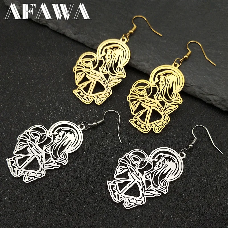 

Catholic Baby Jesus Virgin Mary Pendant Earrings for Women Men Stainless Steel Gold Color Dangle Earring Jewelry pendientes