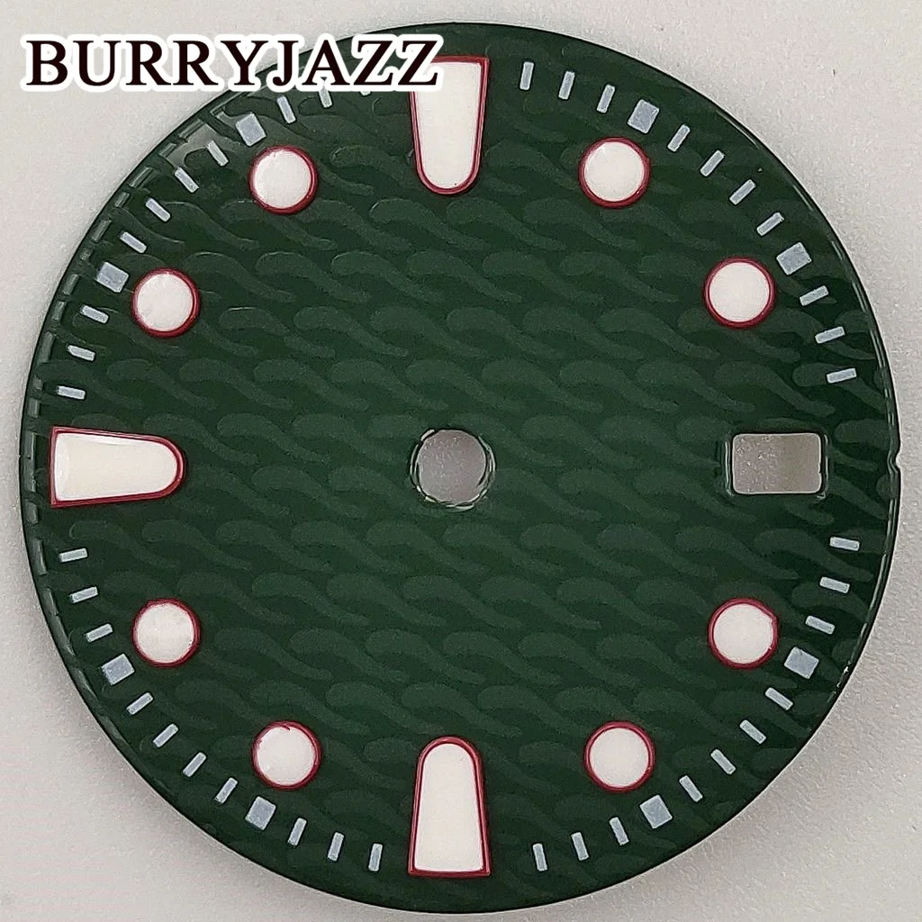 BURRYJAZZ 시계 다이얼, 블랙 그린 블루 다이얼, 로고 없음, NH35, 28.5mm