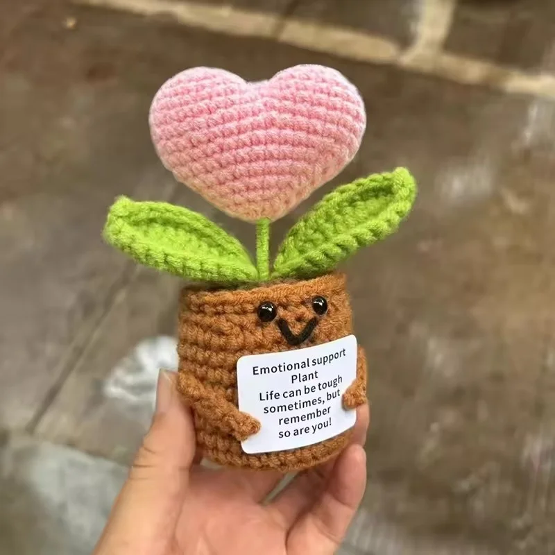 

Handmade Crochet Flowers with Positive Card Sunflowers Crochet Flower Positive Emotional Support Knitted Love Flowers Room Deco