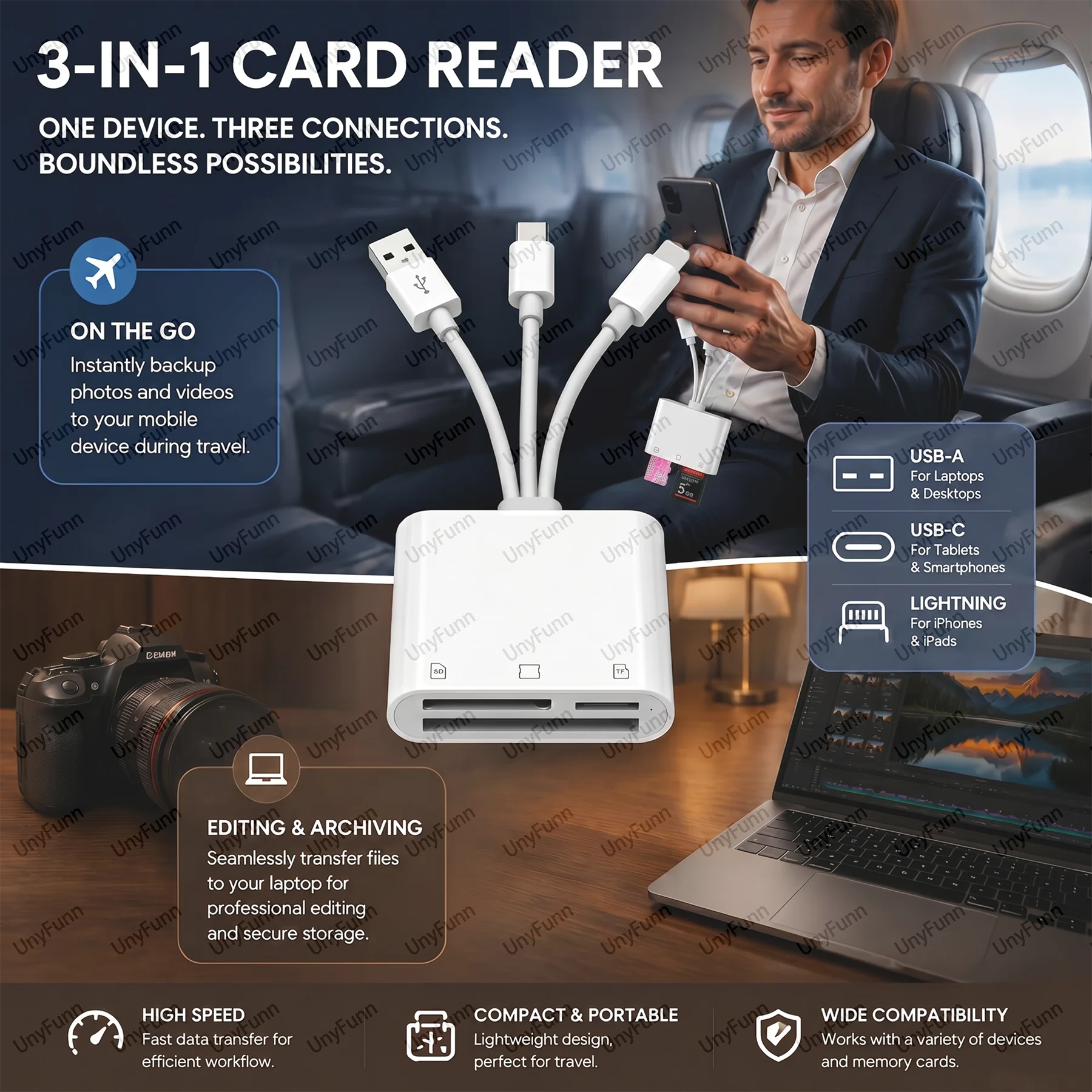 3 In1 Micro SD Card Reader USB Type-C OTG Adapter CF SD TF Memory Card Reader for iPhone Android MacBook Laptop Camera Drone image 5