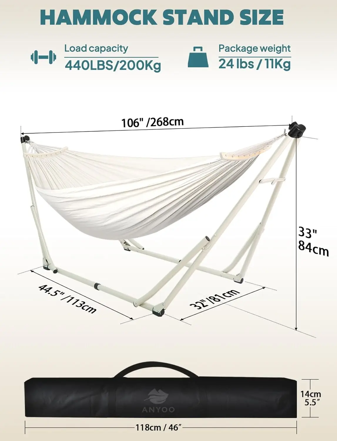 2-in-1 Hammock and Swinging Chair with Folding Steel Stand and Travel Bag, Portable and Height-Adjustable, Effortless Setup for Indoor, Outdoor, Porch, Patio, Garden, Camping - view 3