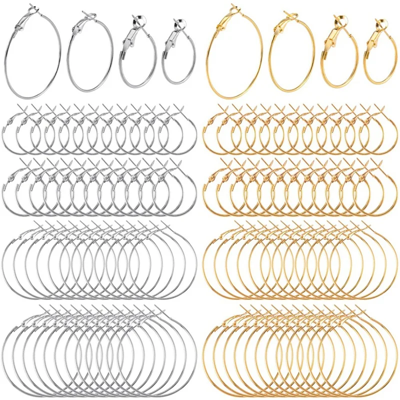 

96Pcs Hoop Earrings Finding, For Jewelry Making, Gold Silver Open Beading DIY Earrings Craft Art Accessories