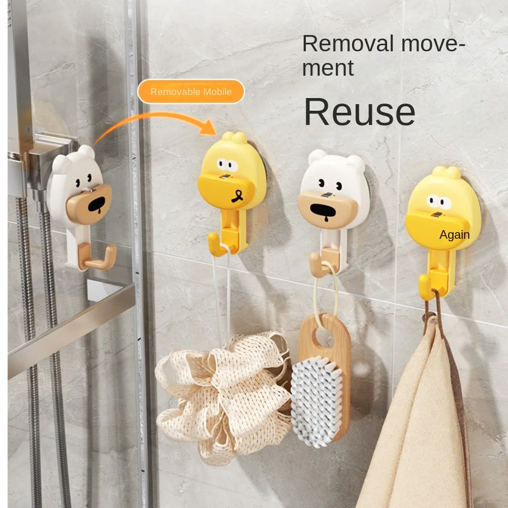 Convenient Punch Free Suction Cup Hook Cute Yellow Duck Coat and Hat Hook Protective Wall 3D Cartoon Wall Hook Bathroom