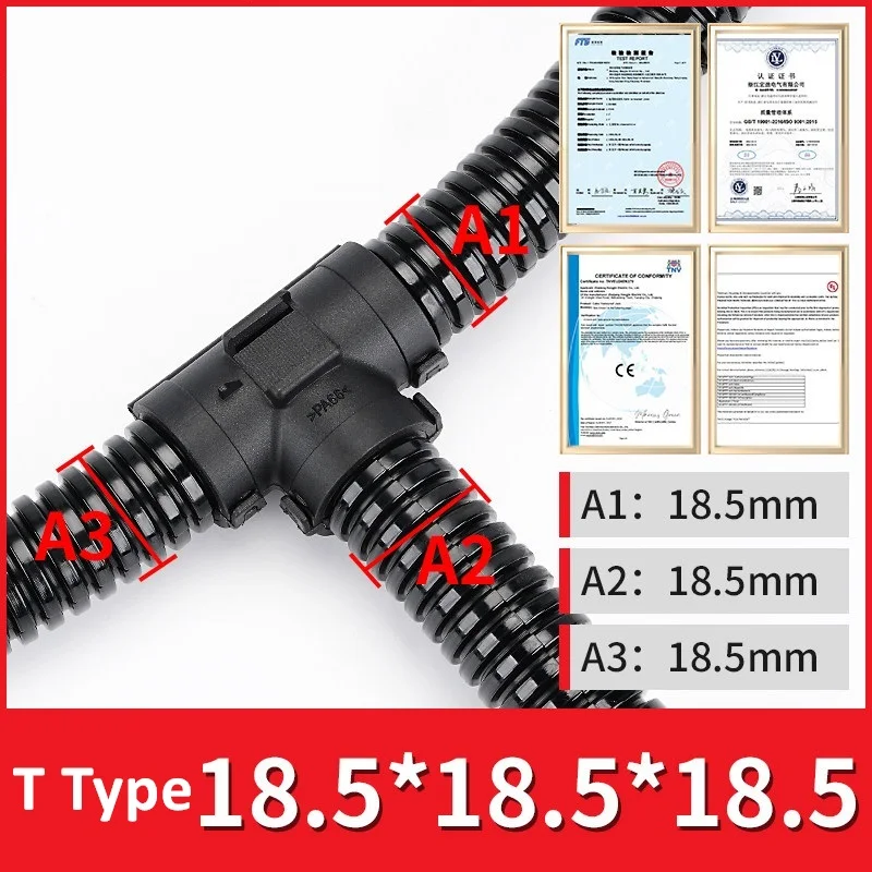 10 Stuks Vlamvertragende PA66 Gegolfde Pijp Tee Joint T-Type Kabelboom Gesp Omstelling Y-Type Te Openen Slanggesp voor Electro