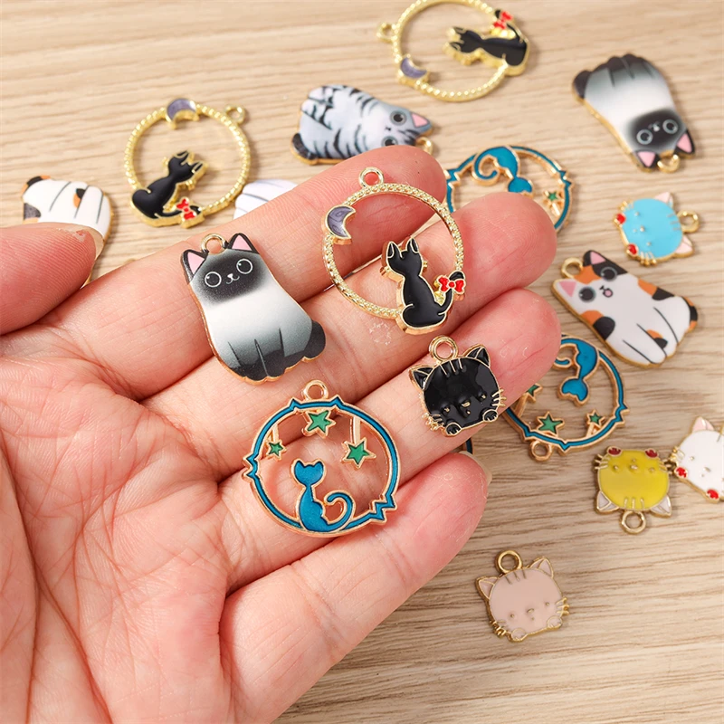 10 Stück Cartoon-Tier-Anhänger, Emaille-Katzenanhänger für die Herstellung von Ohrringen, Halsketten, Armbändern, DIY-Bastelarbeiten, Schmuckzubehör – Detail 2