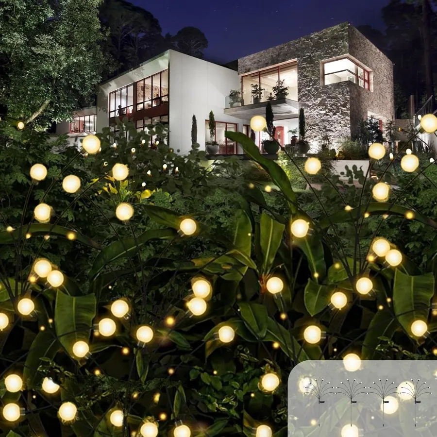 Luz Solar de luciérnaga, paquete de 4, 32 LED, nuevas luces de jardín Starburst oscilantes mejoradas para decoración de caminos de Patio, impermeables
